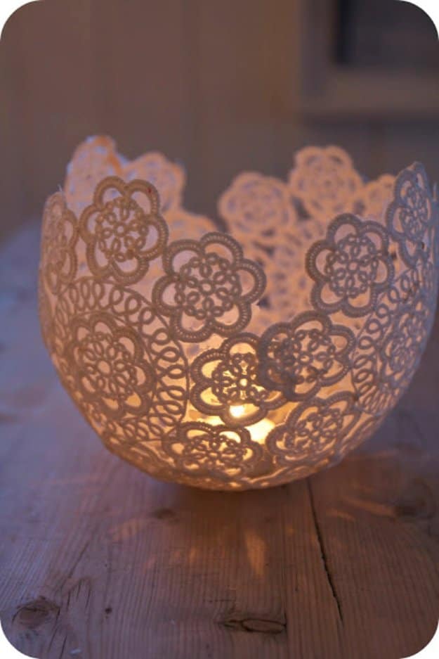 Brilliant DIY Decor Ideas for The Bedroom - DIY Lace Candle Holder - Rustic and Vintage Decorating Projects for Bedroom Furniture, Bedding, Wall Art, Headboards, Rugs, Tables and Accessories. Tutorials and Step By Step Instructions 