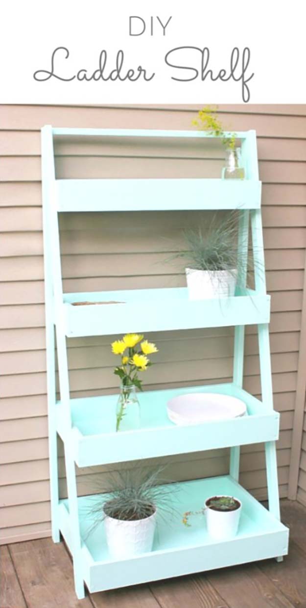 DIY Porch and Patio Ideas - DIY Ladder Shelf - Decor Projects and Furniture Tutorials You Can Build for the Outdoors -Swings, Bench, Cushions, Chairs, Daybeds and Pallet Signs