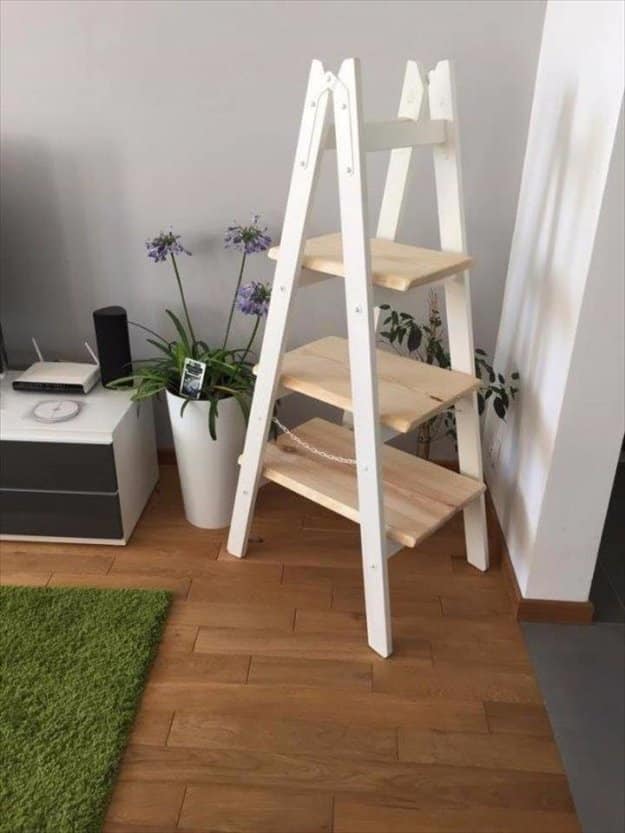 DIY Pallet Furniture Ideas - DIY Pallet Ladder Shelf - Best Do It Yourself Projects Made With Wooden Pallets - Indoor and Outdoor, Bedroom, Living Room, Patio. Coffee Table, Couch, Dining Tables, Shelves, Racks and Benches 