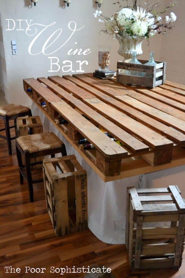 DIY Pallet Furniture Ideas - DIY Pallet Wine Bar - Best Do It Yourself Projects Made With Wooden Pallets - Indoor and Outdoor, Bedroom, Living Room, Patio. Coffee Table, Couch, Dining Tables, Shelves, Racks and Benches 