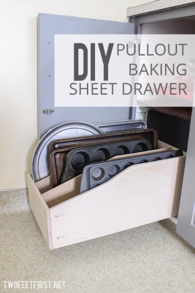 DIY Storage Ideas - DIY Pullout Baking Sheet Drawer - Home Decor and Organizing Projects for The Bedroom, Bathroom, Living Room, Panty and Storage Projects - Tutorials and Step by Step Instructions for Do It Yourself Organization #diy