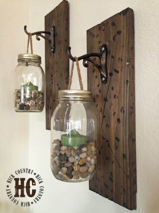 Brilliant DIY Decor Ideas for The Bedroom - DIY Rustic Jar Wall Lanterns - Rustic and Vintage Decorating Projects for Bedroom Furniture, Bedding, Wall Art, Headboards, Rugs, Tables and Accessories. Tutorials and Step By Step Instructions 