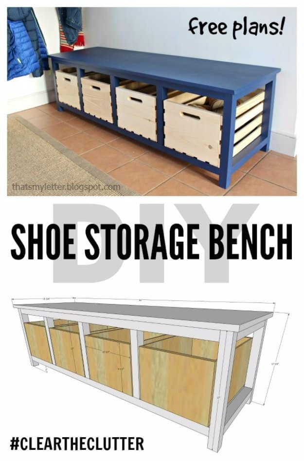  DIY Storage Ideas - DIY Shoe Storage Bench - Home Decor and Organizing Projects for The Bedroom, Bathroom, Living Room, Panty and Storage Projects - Tutorials and Step by Step Instructions for Do It Yourself Organization #diy