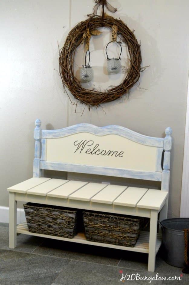 Upcycled Furniture Projects - DIY Twin Headboard Bench Tutorial - Repurposed Home Decor and Furniture You Can Make On a Budget. Easy Vintage and Rustic Looks for Bedroom, Bath, Kitchen and Living Room. #upcycled #diyideas #diyfurniture