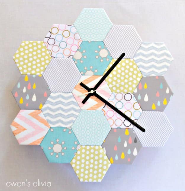 Cool Crafts You Can Make With Fabric Scraps - Fabric Block Hexagon Clock - Creative DIY Sewing Projects and Things to Do With Leftover Fabric Scrap Crafts #sewing #fabric #crafts