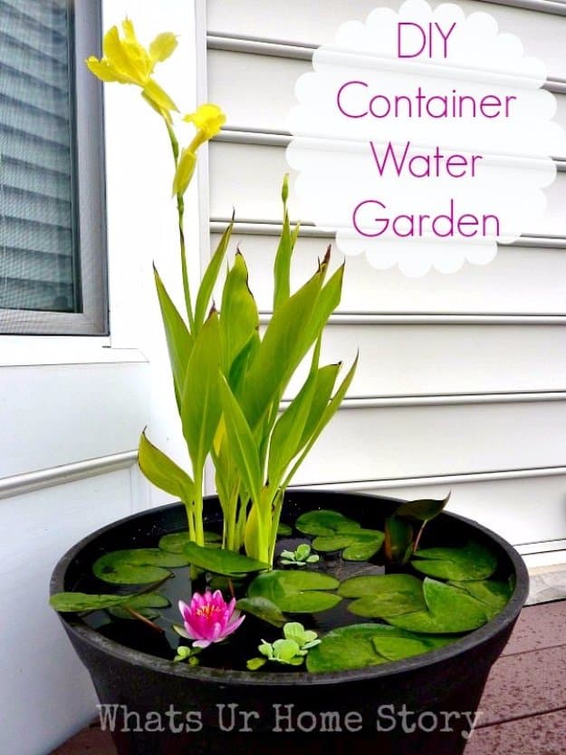 DIY Porch and Patio Ideas - How to Set Up Mini Water Gardens on Your Deck - Decor Projects and Furniture Tutorials You Can Build for the Outdoors -Swings, Bench, Cushions, Chairs, Daybeds and Pallet Signs 