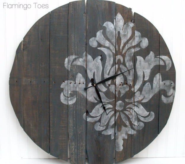 Brilliant DIY Decor Ideas for The Bedroom - Large Stenciled Pallet Clock Tutorial - Rustic and Vintage Decorating Projects for Bedroom Furniture, Bedding, Wall Art, Headboards, Rugs, Tables and Accessories. Tutorials and Step By Step Instructions 