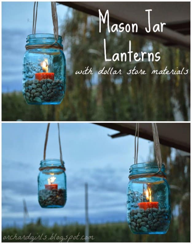 DIY Porch and Patio Ideas -Mason Jar Lanterns - Decor Projects and Furniture Tutorials You Can Build for the Outdoors -Swings, Bench, Cushions, Chairs, Daybeds and Pallet Signs 