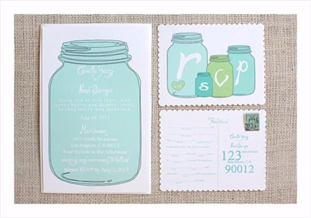 DIY Wedding Invitiations - Mason Jar Wedding Invitations - Templates, Free Printables and Wording | Tutorials for Unique, Rustic, Elegant and Vintage Homemade Invites #weddinginvitations #diyweddings