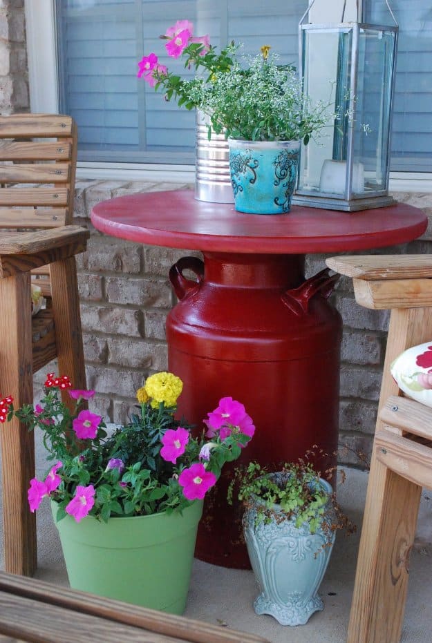 DIY Porch and Patio Ideas - Milk Can Table - Decor Projects and Furniture Tutorials You Can Build for the Outdoors -Swings, Bench, Cushions, Chairs, Daybeds and Pallet Signs 