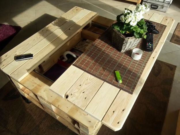 DIY Pallet Furniture Ideas - Multifunction Coffe Table With Storage, Slide Out And Lift - Best Do It Yourself Projects Made With Wooden Pallets - Indoor and Outdoor, Bedroom, Living Room, Patio. Coffee Table, Couch, Dining Tables, Shelves, Racks and Benches 