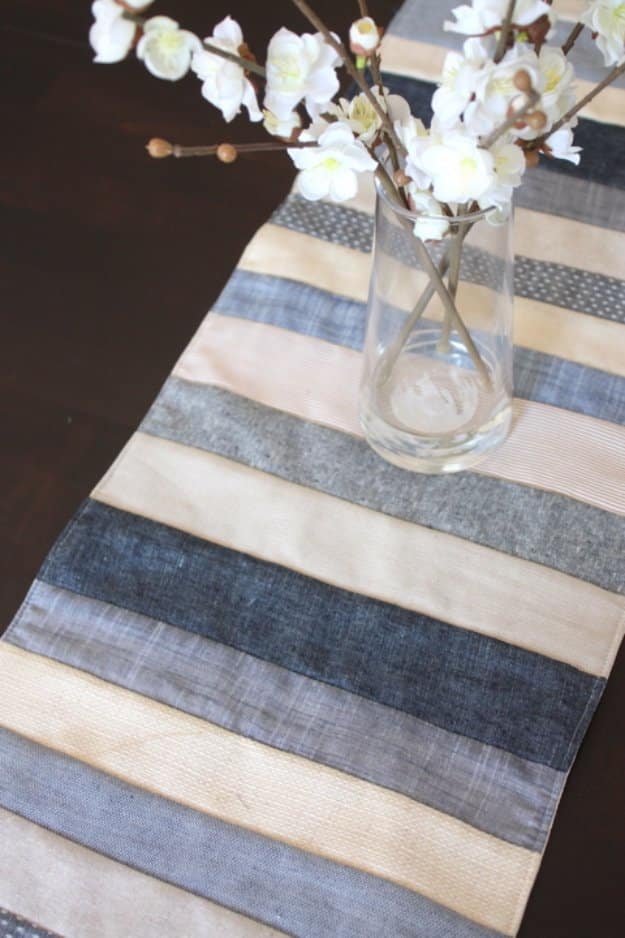 Easy Sewing Projects to Sell - Neutral Denim, Linens and Chambrays Table Runner - DIY Sewing Ideas for Your Craft Business. Make Money with these Simple Gift Ideas, Free Patterns #sewing #crafts