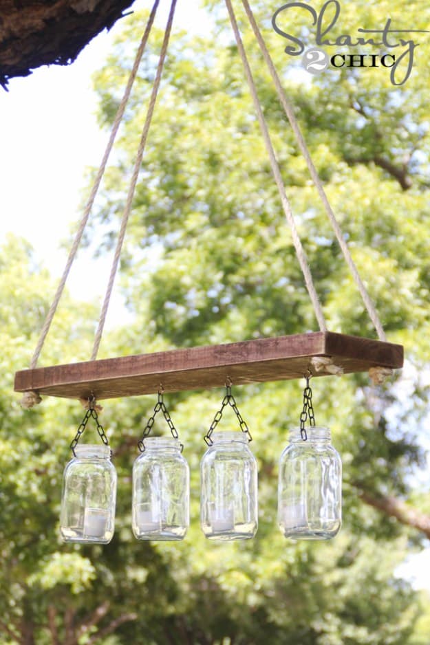 Mason Jar Lights - Outdoor Mason Jar Chandelier - DIY Ideas with Mason Jars for Outdoor, Kitchen, Bathroom, Bedroom and Home, Wedding. How to Make Hanging Lanterns, Rustic Chandeliers and Pendants, Solar Lights for Outside 