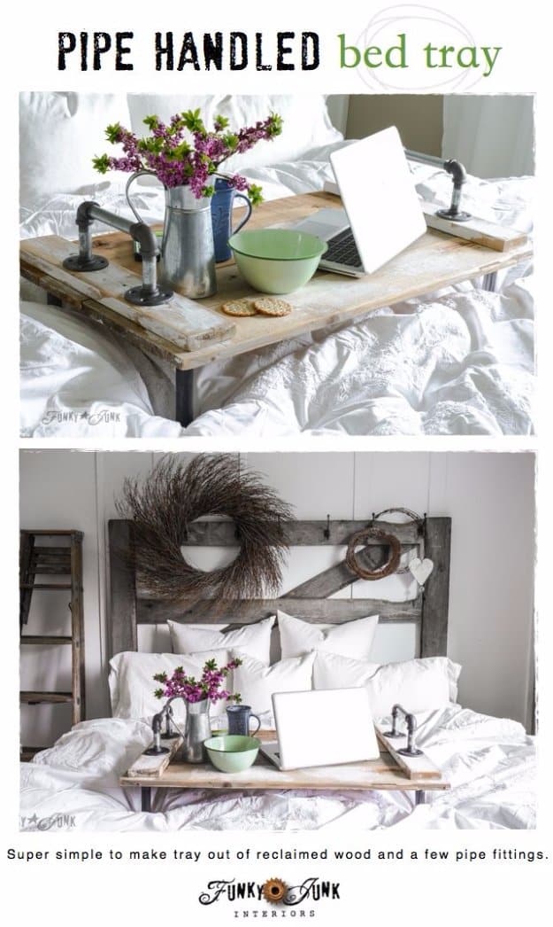 Brilliant DIY Decor Ideas for The Bedroom - Pipe Handled Bed Tray - Rustic and Vintage Decorating Projects for Bedroom Furniture, Bedding, Wall Art, Headboards, Rugs, Tables and Accessories. Tutorials and Step By Step Instructions 