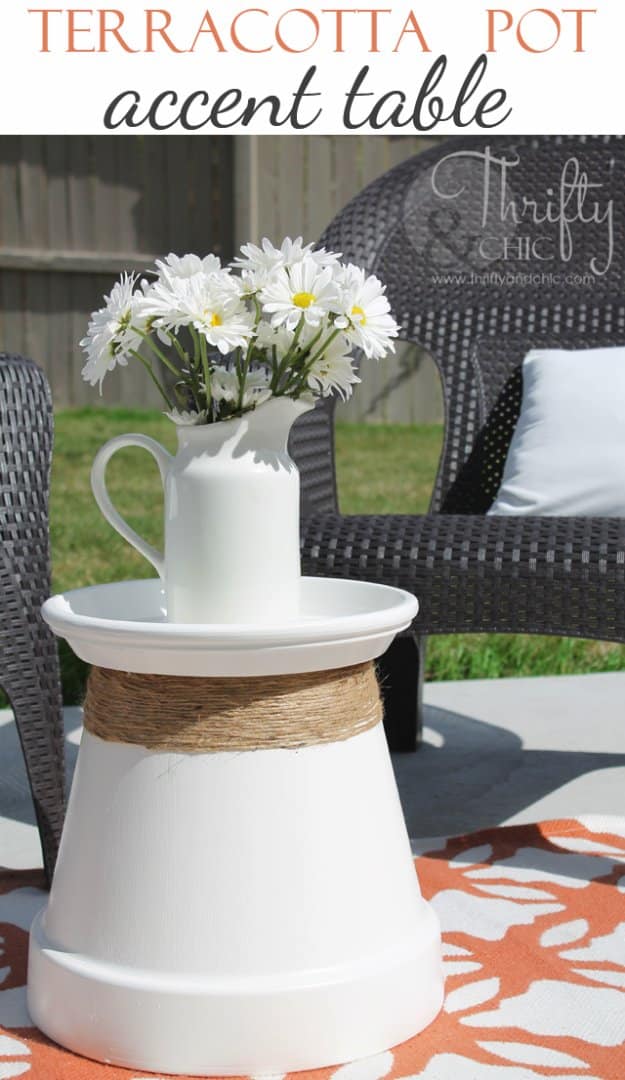 DIY Porch and Patio Ideas - Repurposed Terracotta Pot Into Accent Table - Decor Projects and Furniture Tutorials You Can Build for the Outdoors -Swings, Bench, Cushions, Chairs, Daybeds and Pallet Signs