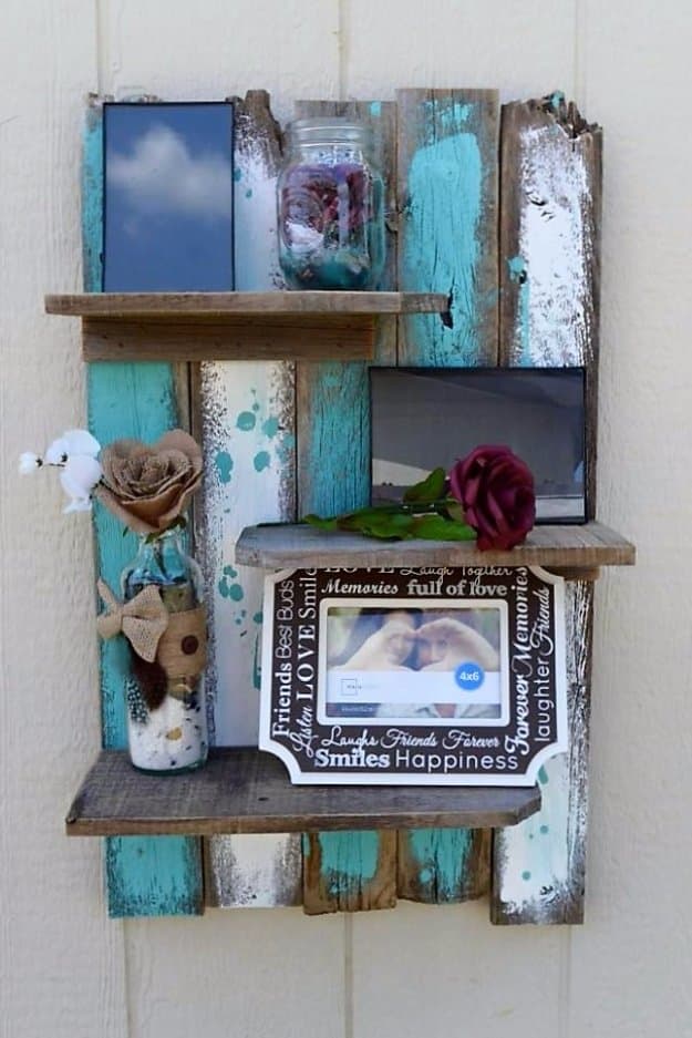 DIY Pallet Furniture Ideas - Simple Rustic Pallet Wall Shelf - Best Do It Yourself Projects Made With Wooden Pallets - Indoor and Outdoor, Bedroom, Living Room, Patio. Coffee Table, Couch, Dining Tables, Shelves, Racks and Benches 