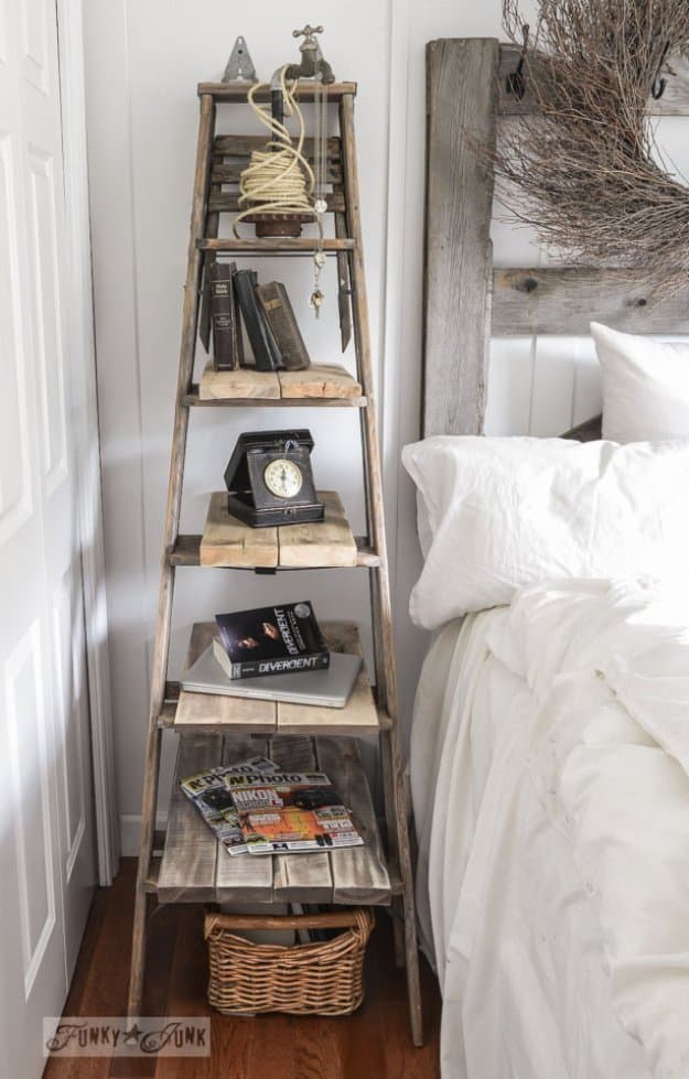 Brilliant DIY Decor Ideas for The Bedroom - Step Ladder Side Table - Rustic and Vintage Decorating Projects for Bedroom Furniture, Bedding, Wall Art, Headboards, Rugs, Tables and Accessories. Tutorials and Step By Step Instructions 