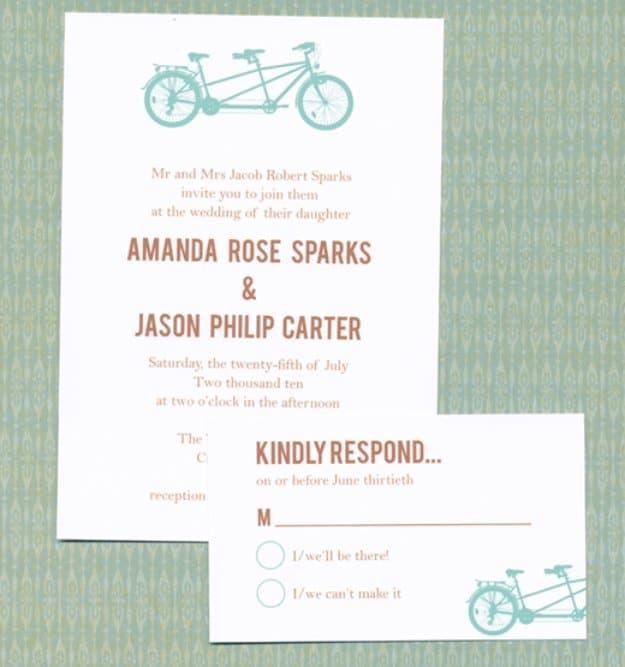 DIY Wedding Invitiations - Tandem Bike Wedding Invitation - Templates, Free Printables and Wording | Tutorials for Unique, Rustic, Elegant and Vintage Homemade Invites #weddinginvitations #diyweddings