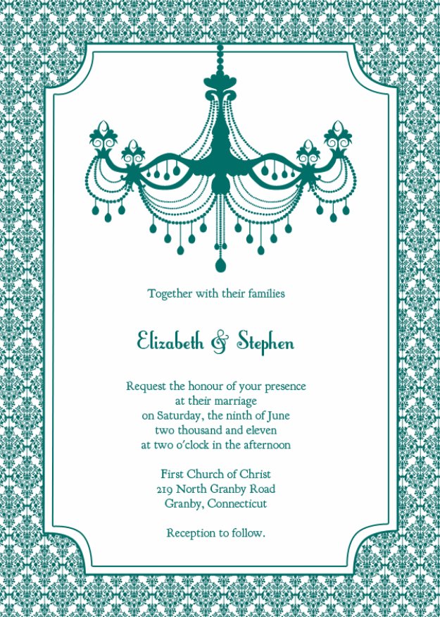 DIY Wedding Invitiations - Teal Chandelier Wedding Invitation - Templates, Free Printables and Wording | Tutorials for Unique, Rustic, Elegant and Vintage Homemade Invites #weddinginvitations #diyweddings