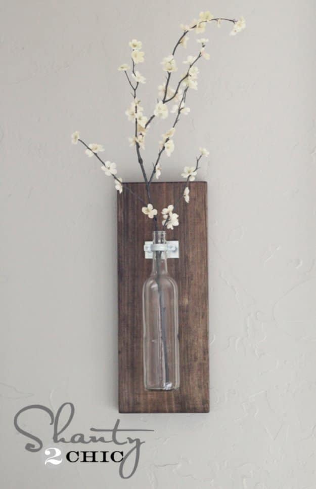 Brilliant DIY Decor Ideas for The Bedroom - Wine Bottle Wall Vase - Rustic and Vintage Decorating Projects for Bedroom Furniture, Bedding, Wall Art, Headboards, Rugs, Tables and Accessories. Tutorials and Step By Step Instructions 