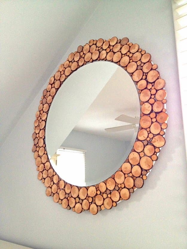 Brilliant DIY Decor Ideas for The Bedroom - Wood Slice Mirror - Rustic and Vintage Decorating Projects for Bedroom Furniture, Bedding, Wall Art, Headboards, Rugs, Tables and Accessories. Tutorials and Step By Step Instructions 