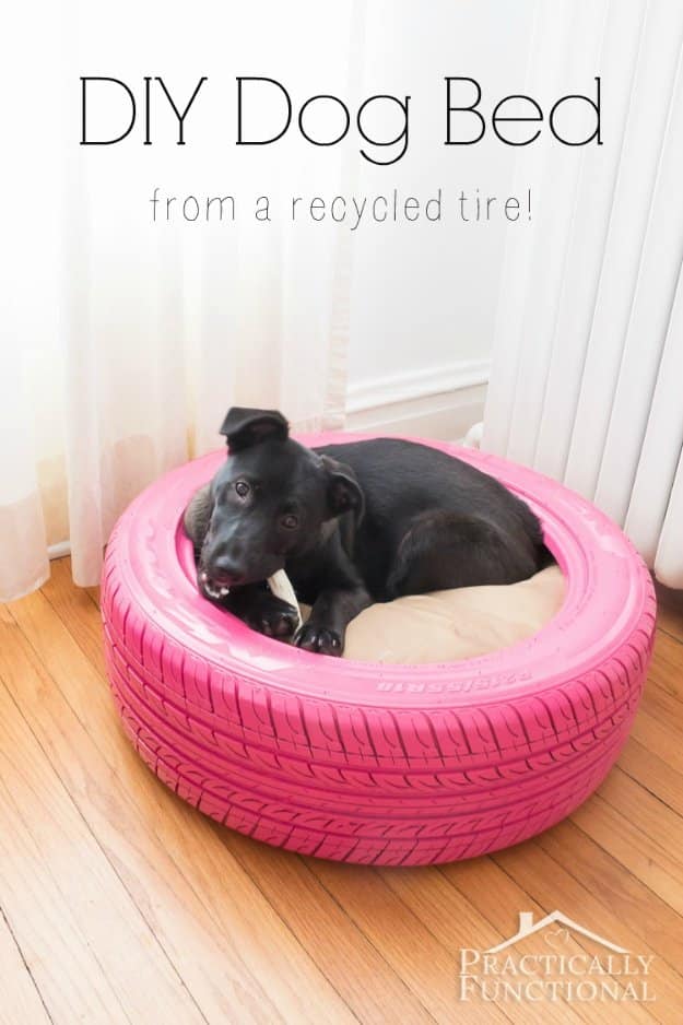 DIY Dog Beds - DIY Dog Bed From A Recycled Tire - Projects and Ideas for Large, Medium and Small Dogs. Cute and Easy No Sew Crafts for Your Pets. Pallet, Crate, PVC and End Table Dog Bed Tutorials #pets #diypet #dogs #diyideas