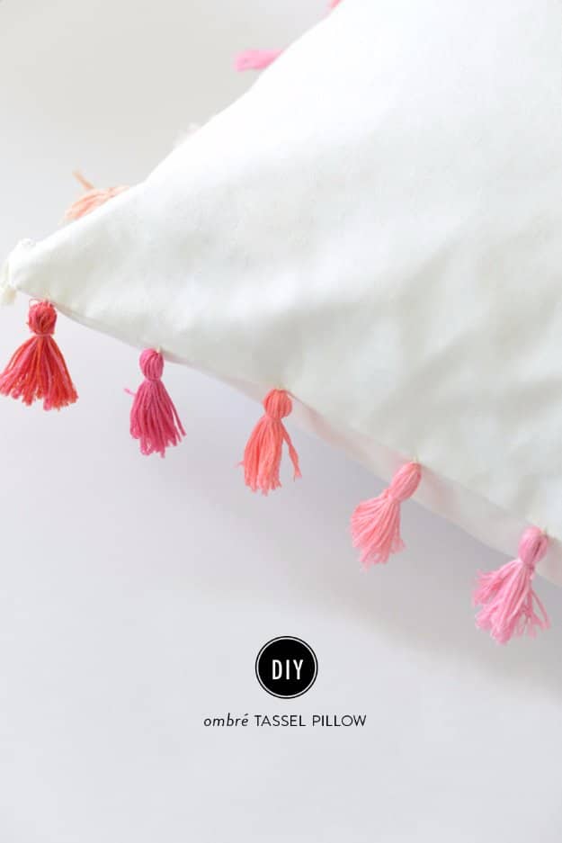 DIY Pillows and Creative Pillow Projects - DIY Ombre Tassel Pillow - Decorative Cases and Covers, Throw Pillows, Cute and Easy Tutorials for Making Crafty Home Decor - Sewing Tutorials and No Sew Ideas