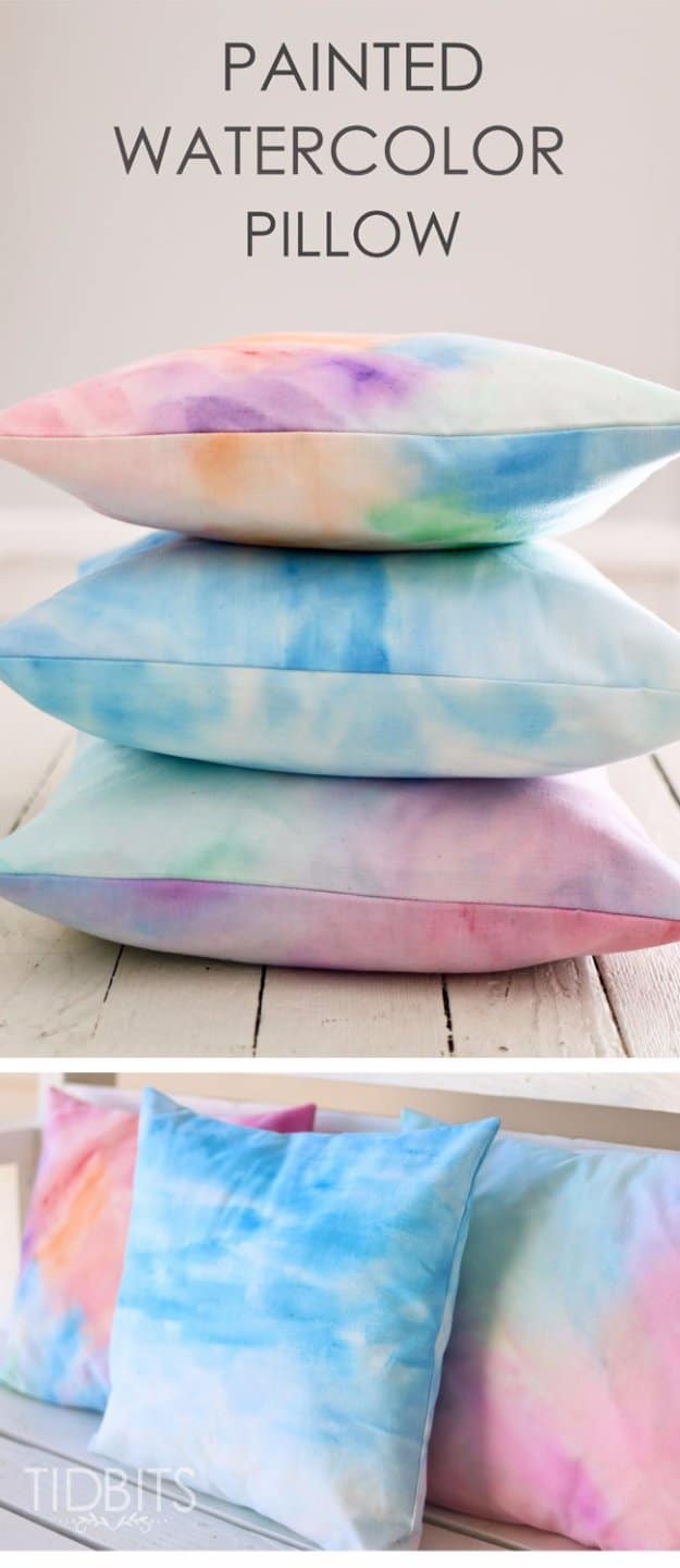 DIY Home Decor Projects for Summer - DIY Painted Watercolor Pillow - Creative Summery Ideas for Table, Kitchen, Wall Art and Indoor Decor for Summer