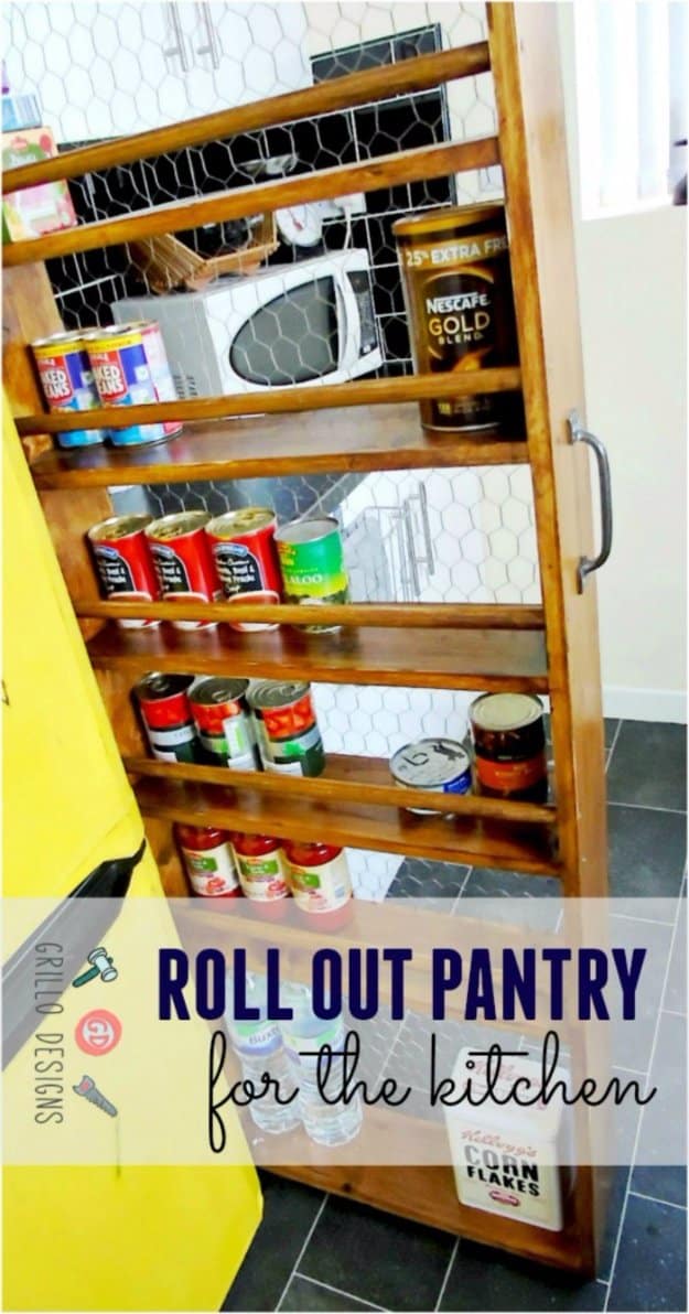 Home Improvement Hacks. - DIY Roll-Out Kitchen Pantry - Remodeling Ideas and DIY Home Improvement Made Easy With the Clever, Easy Renovation Ideas. Kitchen, Bathroom, Garage. Walls, Floors, Baseboards,Tile, Ceilings, Wood and Trim #diy #homeimprovement