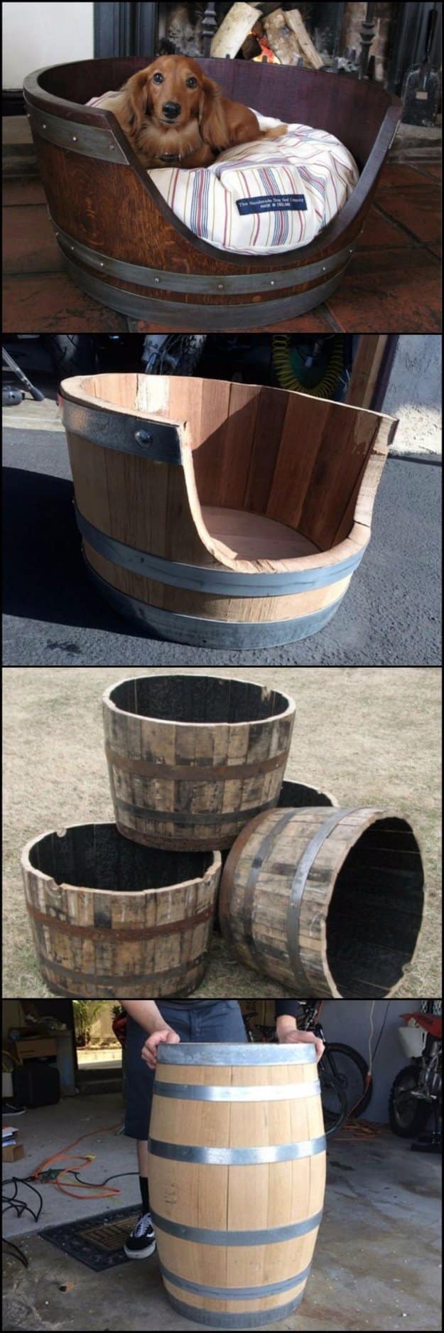 DIY Dog Beds - DIY Wine Barrel Dog Bed - Projects and Ideas for Large, Medium and Small Dogs. Cute and Easy No Sew Crafts for Your Pets. Pallet, Crate, PVC and End Table Dog Bed Tutorials #pets #diypet #dogs #diyideas