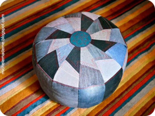 Fabulous DIY Poufs and Ottomans - Denim Pouf - Step by Step Tutorials and Easy Patterns for Cool Home Decor. Crochet, No Sew, Leather, Moroccan Boho, Knit and Fun Fur Projects and Chair Ideas #diy #diyfurniture #sewing 