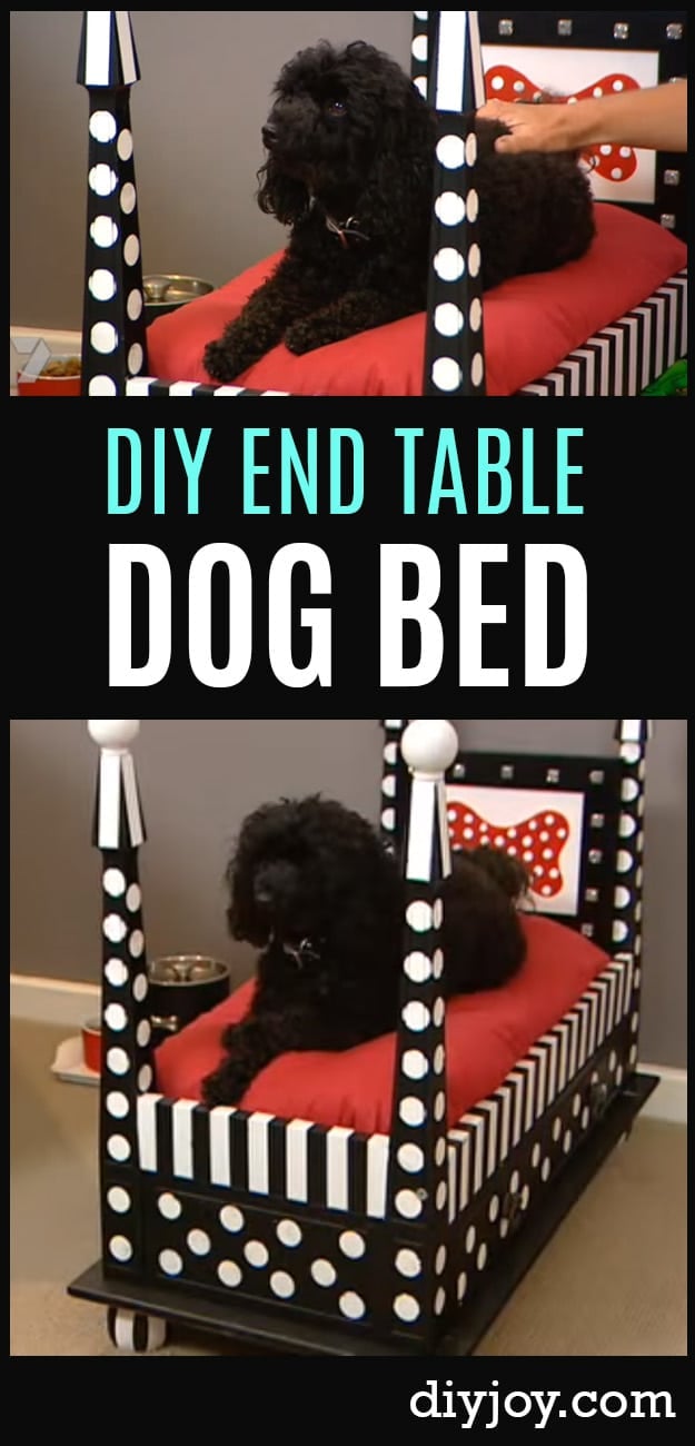 DIY Dog Beds - DIY End Table Dog Bed - Projects and Ideas for Large, Medium and Small Dogs. Cute and Easy No Sew Crafts for Your Pets. Pallet, Crate, PVC and End Table Dog Bed Tutorials #pets #diypet #dogs #diyideas