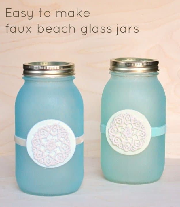 Mason Jar Ideas for Summer - Easy to Make Faux Beach Glass Mason Jar Lantern - Mason Jar Crafts, Decor and Gifts, Centerpieces and DIY Projects With Jars That Are Perfect For Summertime - Fun and Easy Lights, Cool Vases, Creative 4th of July Ideas