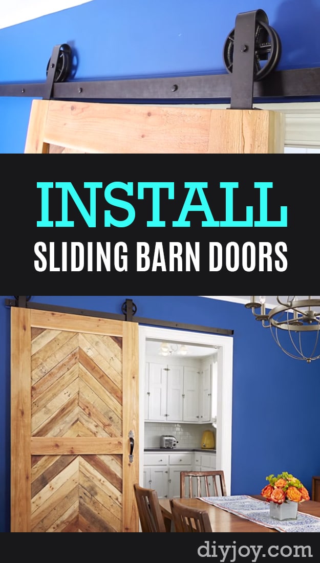 33 Home Repair Secrets From the Pros - Install-Sliding-Barn-Doors-P - Home Repair Ideas, Home Repairs On A Budget, Home Repair Tips, Living Room, Bedroom, Kitchen Repair, Home Improvement, Quick And Easy Home Tips http://diyjoy.com/diy-home-repair-secrets