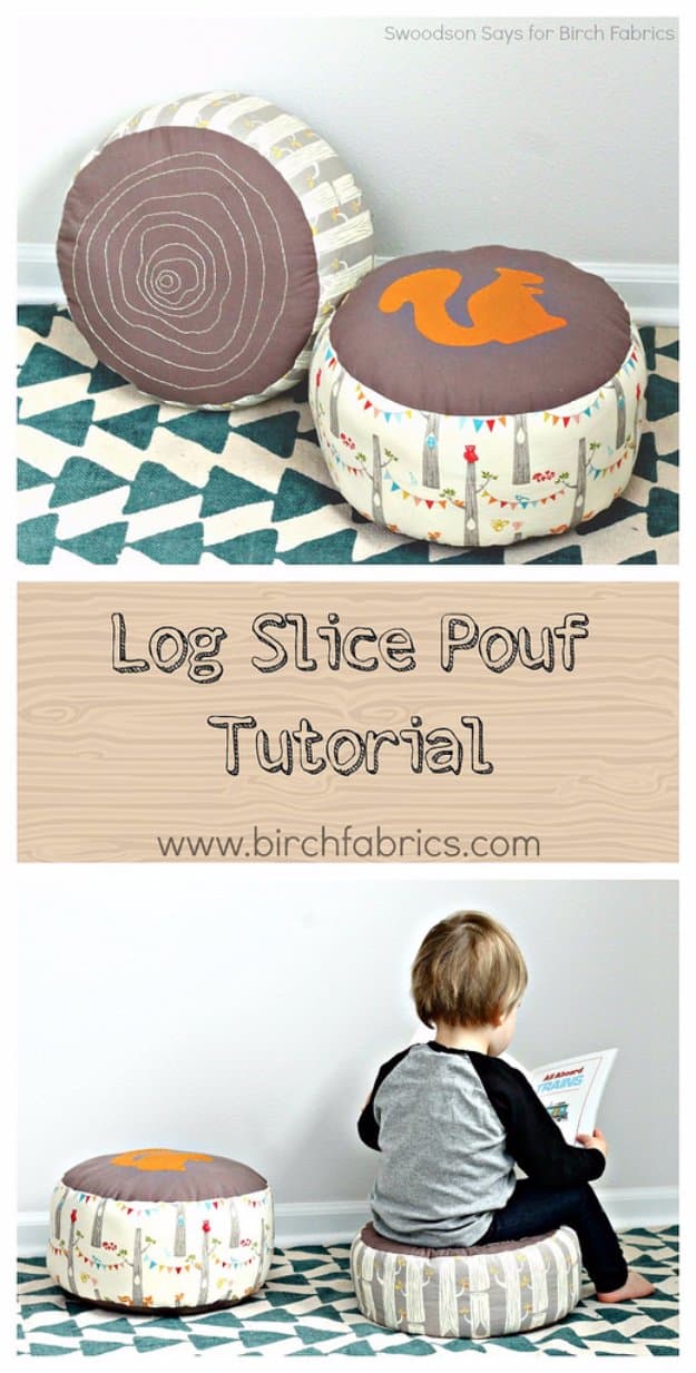 Fabulous DIY Poufs and Ottomans - Log Slice Pouf - Step by Step Tutorials and Easy Patterns for Cool Home Decor. Crochet, No Sew, Leather, Moroccan Boho, Knit and Fun Fur Projects and Chair Ideas #diy #diyfurniture #sewing 