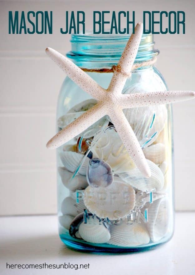DIY Home Decor Projects for Summer - Mason Jar Beach Decor - Creative Summery Ideas for Table, Kitchen, Wall Art and Indoor Decor for Summer