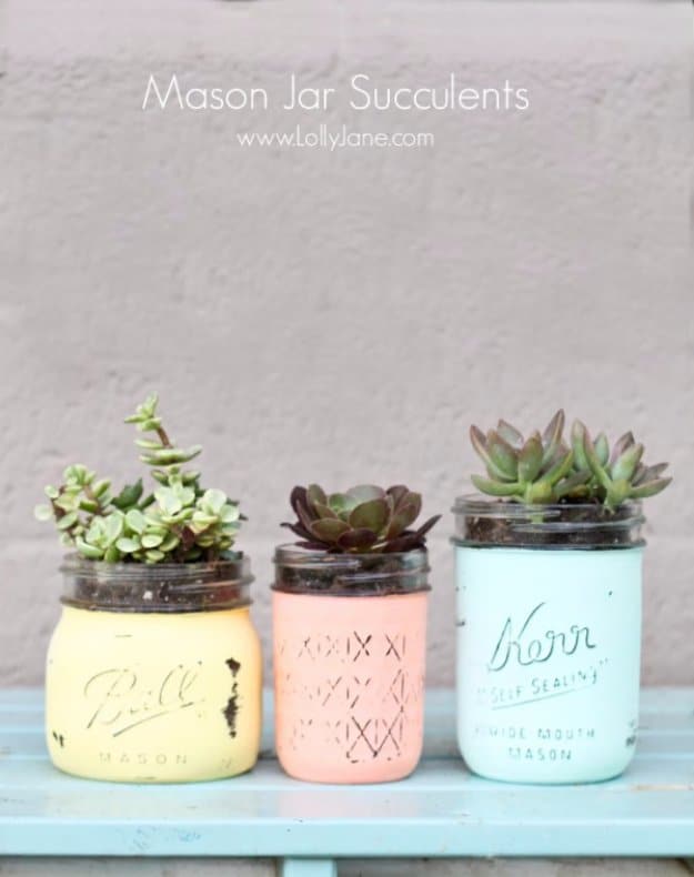 Mason Jar Ideas for Summer - Mason Jar Succulent Pot - Mason Jar Crafts, Decor and Gifts, Centerpieces and DIY Projects With Jars That Are Perfect For Summertime - Fun and Easy Lights, Cool Vases, Creative 4th of July Ideas