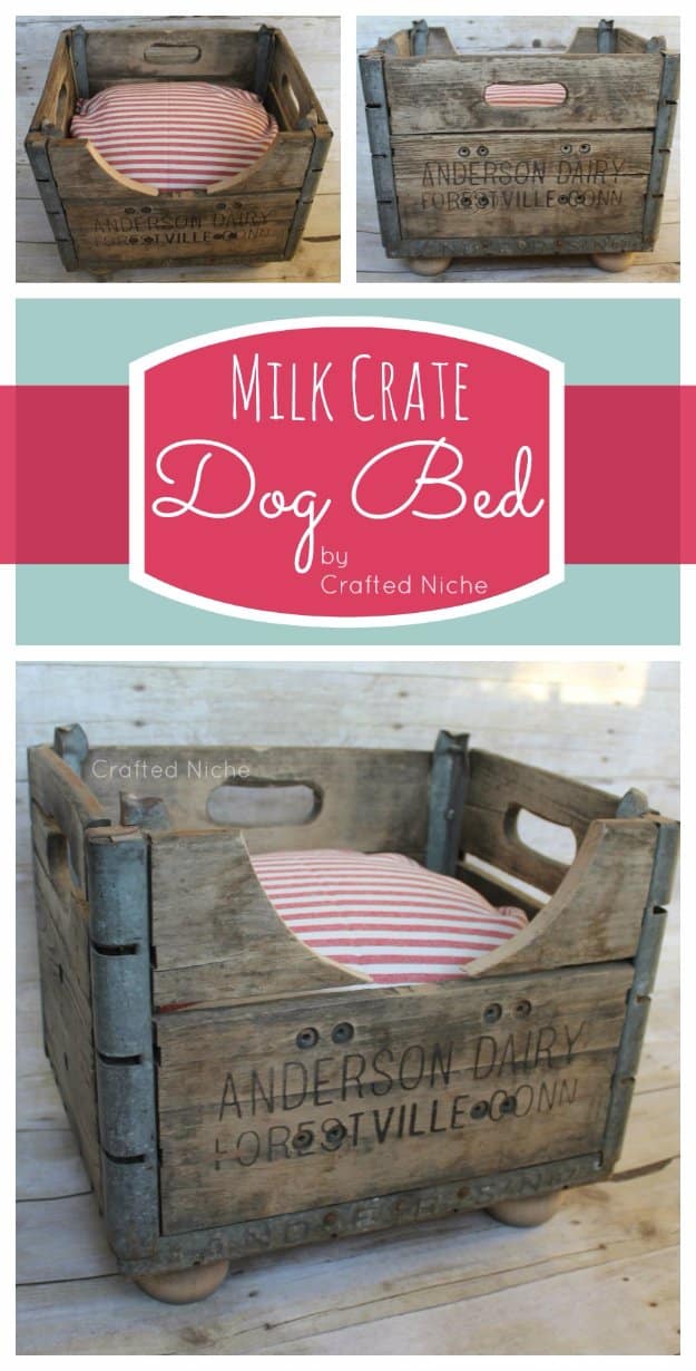 DIY Dog Beds - Milk Crate Dog Bed - Projects and Ideas for Large, Medium and Small Dogs. Cute and Easy No Sew Crafts for Your Pets. Pallet, Crate, PVC and End Table Dog Bed Tutorials #pets #diypet #dogs #diyideas