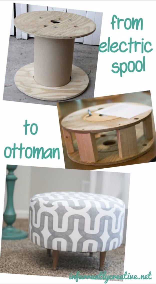 Fabulous DIY Poufs and Ottomans - Ottoman Made From Electric Spool - Step by Step Tutorials and Easy Patterns for Cool Home Decor. Crochet, No Sew, Leather, Moroccan Boho, Knit and Fun Fur Projects and Chair Ideas #diy #diyfurniture #sewing 