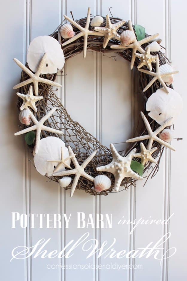 DIY Home Decor Projects for Summer - Pottery Barn Inspired Shell Wreath - Creative Summery Ideas for Table, Kitchen, Wall Art and Indoor Decor for Summer