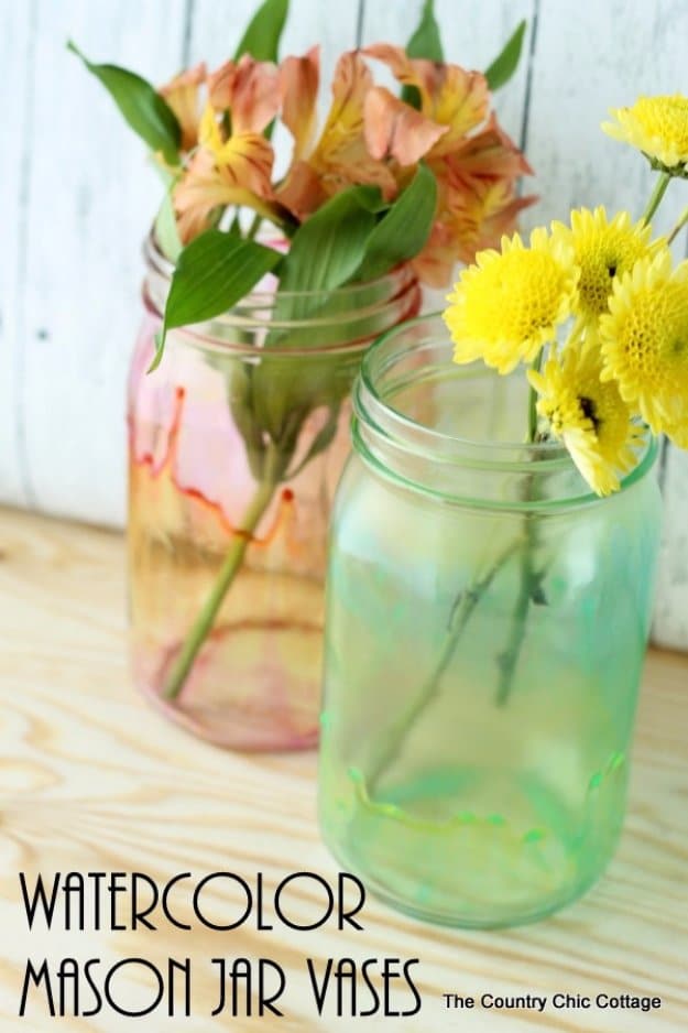 Mason Jar Ideas for Summer - Watercolor Mason Jar Vases - Mason Jar Crafts, Decor and Gifts, Centerpieces and DIY Projects With Jars That Are Perfect For Summertime - Fun and Easy Lights, Cool Vases, Creative 4th of July Ideas