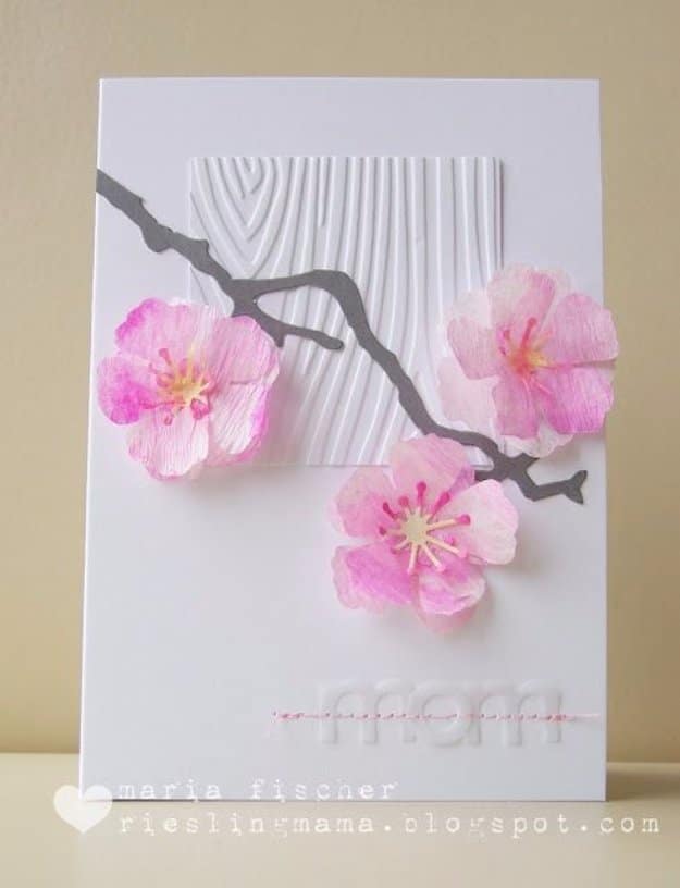 DIY Mothers Day Cards - Watercolored Cherry Blossoms Card - Creative and Thoughtful Homemade Card Ideas for Mom - Step by Step Tutorials, Best Quotes, Handmade Projects 