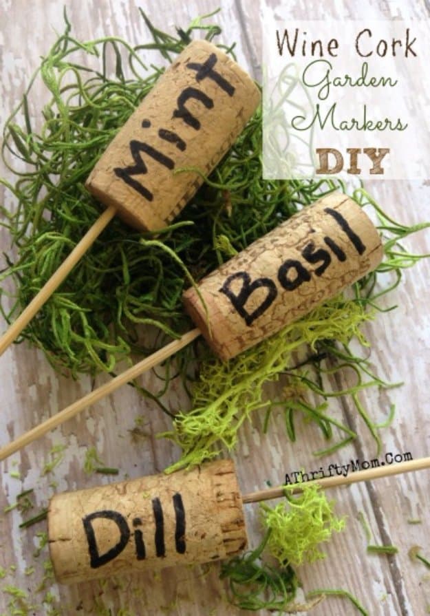 DIY Ideas for Your Garden - Wine Cork Garden Markers DIY - Cool Projects for Spring and Summer Gardening - Planters, Rocks, Markers and Handmade Decor for Outdoor Gardens
