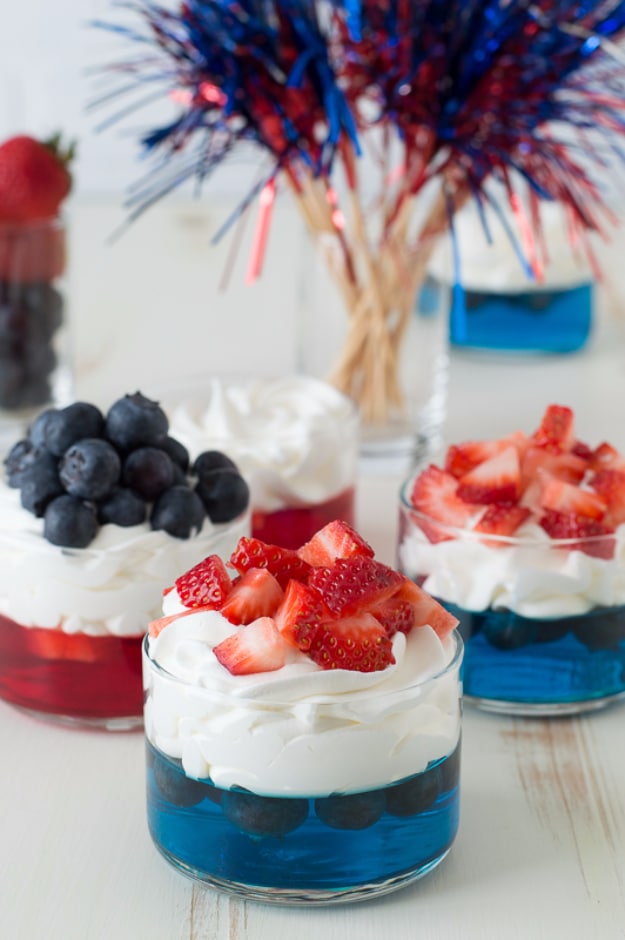 Best Fourth of July Food and Drink Ideas - 4th Of July Fruit Jello Cups - BBQ on the 4th with these Desserts, Recipes and Ideas for Healthy Appetizers, Party Trays, Easy Meals for a Crowd and Fun Drink Ideas 