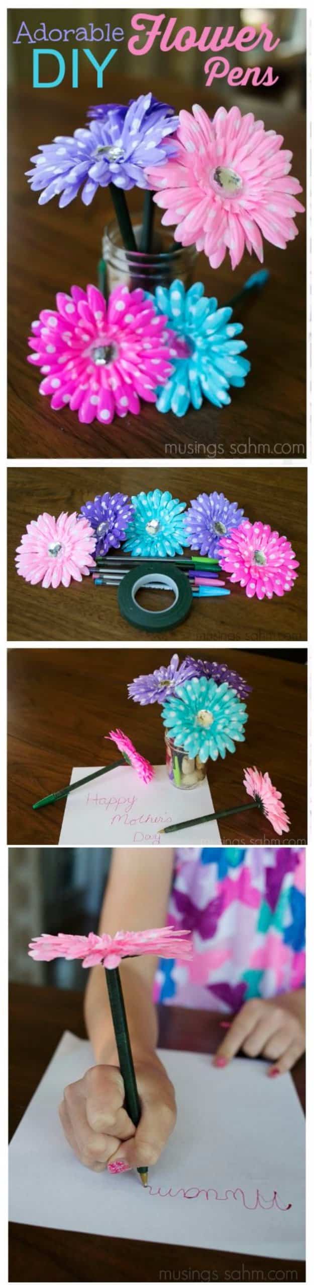 Easy Crafts To Sell - Adorable Flower Pens - Cool Homemade Craft Projects You Can Sell On Etsy, at Craft Fairs, Online and in Stores. Quick and Cheap DIY Ideas that Adults and Even Teens #craftstosell #diyideas #crafts