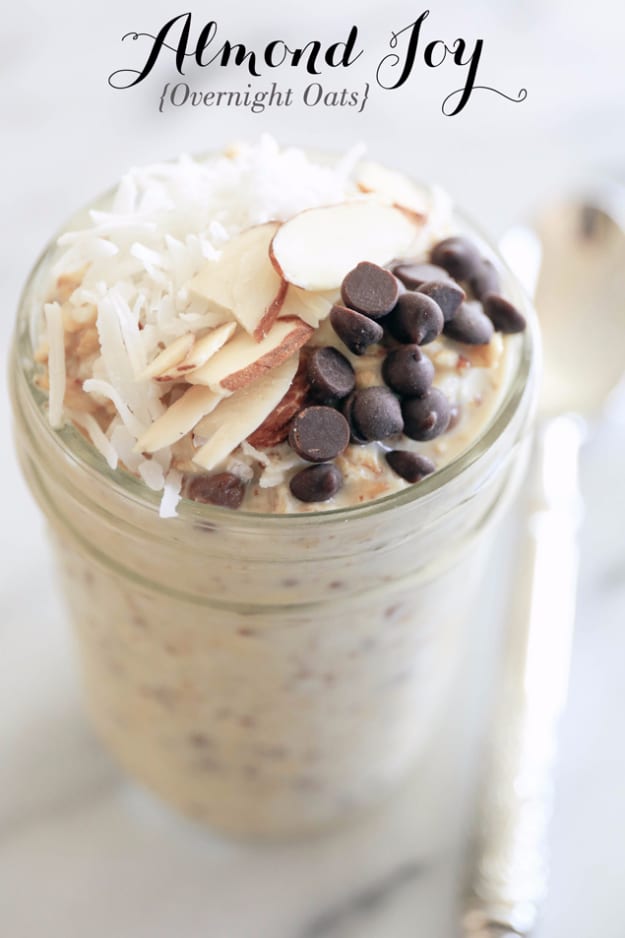 Best Recipes in A Jar - Almond Joy Overnight Oats In A Jar - DIY Mason Jar Gifts, Cookie Recipes and Desserts, Canning Ideas, Overnight Oatmeal, How To Make Mason Jar Salad, Healthy Recipes and Printable Labels 