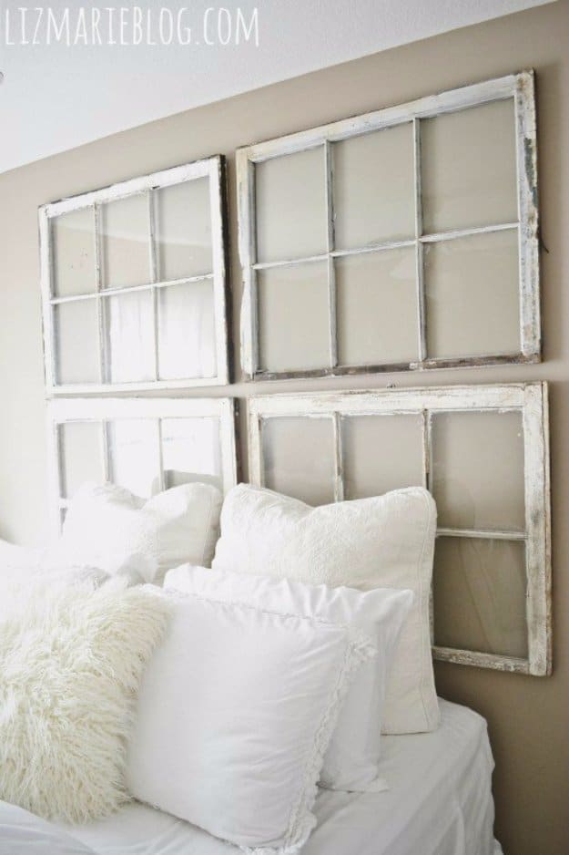 DIY Headboard Ideas - DIY Antique Window Headboard - Easy and Cheap Do It Yourself Headboards - Upholstered, Wooden, Fabric Tufted, Rustic Pallet, Projects With Lights, Storage and More Step by Step Tutorials #diy #bedroom #furniture