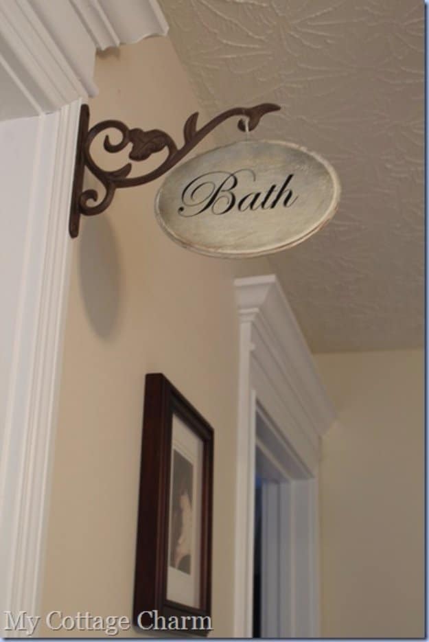 DIY Bathroom Decor Ideas - DIY Bathroom Hallway Sign - Cool Do It Yourself Bath Ideas on A Budget, Rustic Bathroom Fixtures, Creative Wall Art, Rugs mason jar idea bath diy