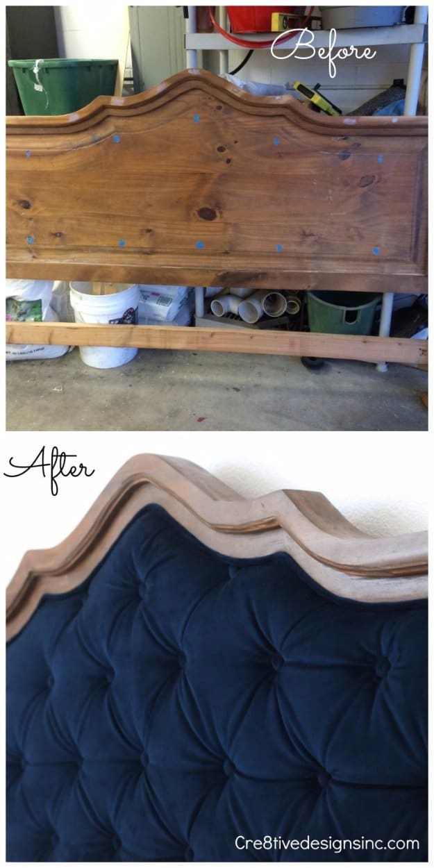 DIY Headboard Ideas - DIY Blue Tufted Headboard - Easy and Cheap Do It Yourself Headboards - Upholstered, Wooden, Fabric Tufted, Rustic Pallet, Projects With Lights, Storage and More Step by Step Tutorials #diy #bedroom #furniture