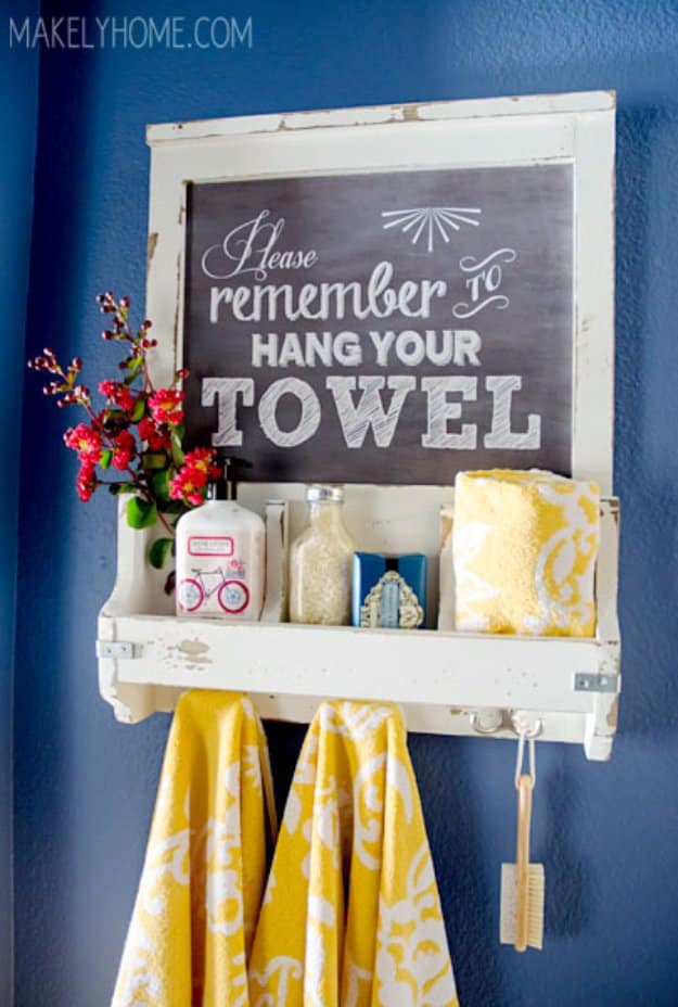 DIY Bathroom Decor Ideas - DIY Chalkboard Art Towel Rack and Bathroom Accessories Holder - Cool Do It Yourself Bath Ideas on A Budget, Rustic Bathroom Fixtures, Creative Wall Art, Rugs mason jar idea bath diy